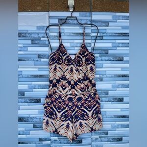 Parker Silk Romper Zig Zag Chevron Orange Blue Size Extra Small V Neck